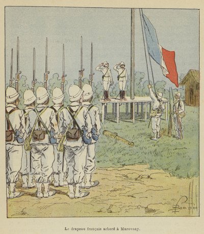 Le drapeau français arboré à Marovoay - after Louis Charles Bombled