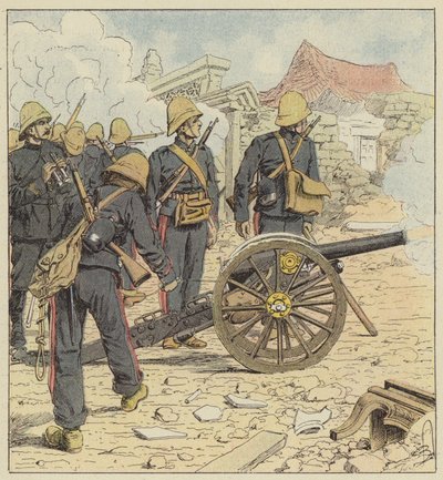 Les Français tirent sur la porte de Choum-Tsche-Men - after Louis Charles Bombled