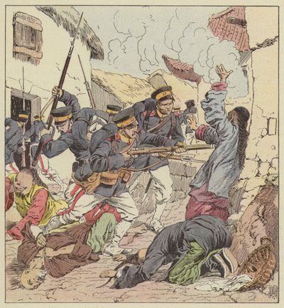 Les Japonais massacrant les Chinois de Port-Arthur - after Louis Charles Bombled