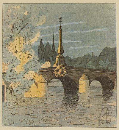 Les Prussiens font sauter la passerelle du pont de Blois pour se soustraire à notre poursuite - after Louis Charles Bombled