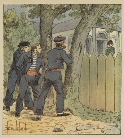 Les soldats du Northumberland se dissimulent derrière des arbres pour voir Bonaparte - after Louis Charles Bombled