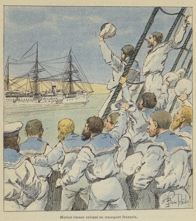 Marins russes saluant un transport français - after Louis Charles Bombled