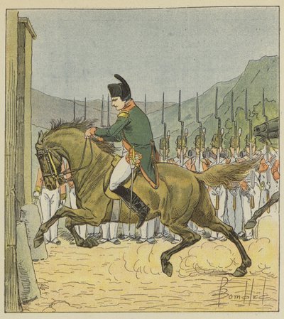 Napoléon force son cheval à entrer à Longwood - after Louis Charles Bombled