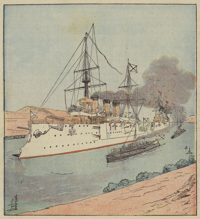 Navires de guerre russes dans le canal de Suez - after Louis Charles Bombled