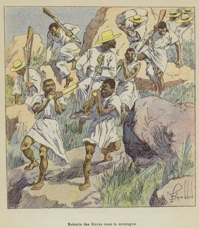Retraite des Hovas dans la montagne - after Louis Charles Bombled