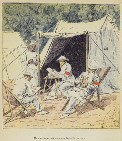 Un campement de correspondants de journaux - after Louis Charles Bombled