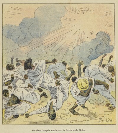 Un obus français tombe sur le Palais de la Reine - after Louis Charles Bombled