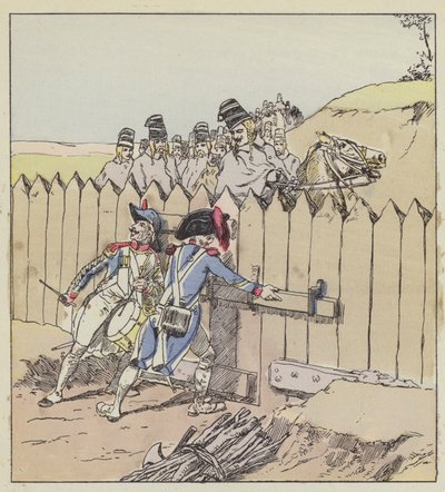 Un sergent de la garnison de Saint-Georges reconnaît les hussards autrichiens à leurs manteaux neufs - after Louis Charles Bombled