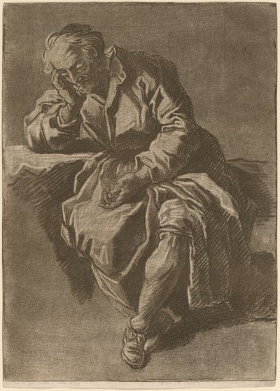 Un vieil homme assis endormi - after Nicholas Henry Jeaurat de Bertry Jean Charles Francois