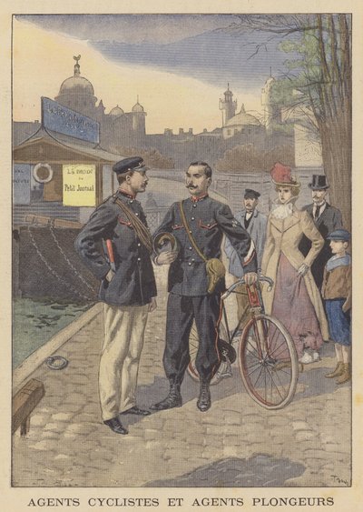 Cycliste policier et policier fluvial, Paris - after Oswaldo Tofani