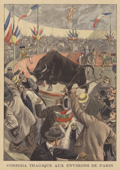 Corrida tragique en périphérie de Paris - after Oswaldo Tofani