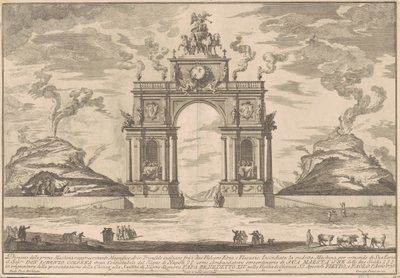 La Prima Macchina pour la Chinea de 1756: Un arc de triomphe entre le mont Etna et le mont Vésuve - after Paolo Posi Giuseppe Pozzi