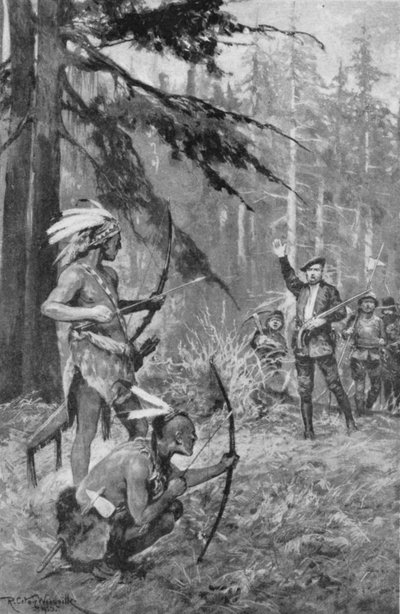 Jacques Cartier rencontre des indigènes dans une forêt près du fleuve Saint-Laurent - after Richard Caton II Woodville