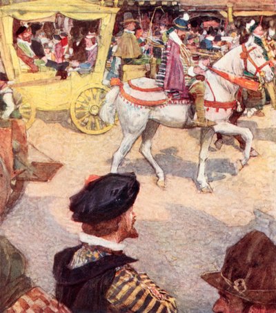 Shakespeare admire les beaux chevaux à Cheapside, Londres - after William Hatherell