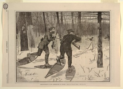 Chasse au cerf dans les Adirondacks en hiver, de Every Saturday, 21 janvier 1871, p. 57 - after Winslow Homer
