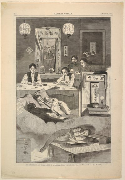 Les Chinois à New York – Scène dans un club-house de Baxter Street - after Winslow Homer