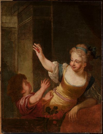 Deux enfants jouant avec des cerises noires - anonymous 
