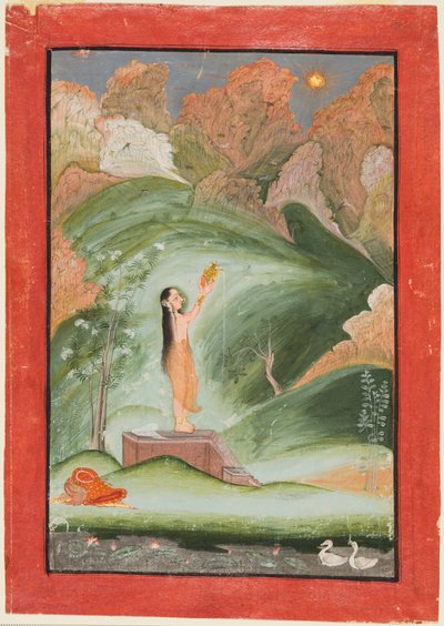 Une femme vénérant le soleil levant (Surya Puja) - attributed to Chokha