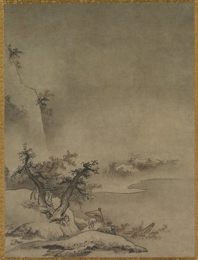 Serviteur chinois marchant sous la pluie - attributed to Gakuō Zōkyū