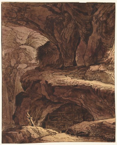 Paysage rocheux avec une chapelle dans une grotte - attributed to Johann Martin von Rohoden