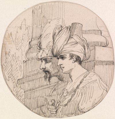 Deux têtes dans un médaillon - attributed to John Hamilton Mortimer