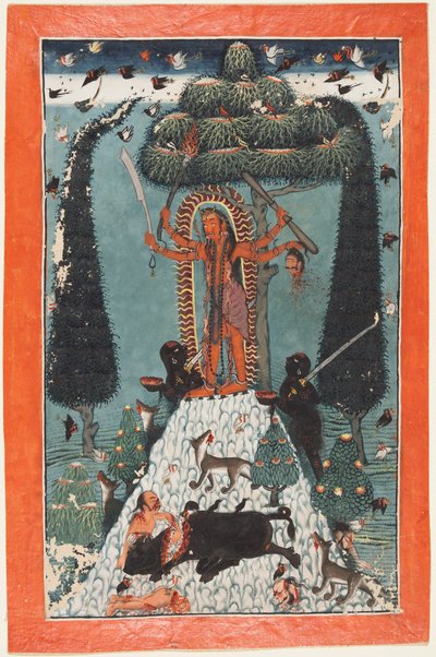 La déesse Kali debout sur un sommet de montagne - attributed to Master of the court of Mandi