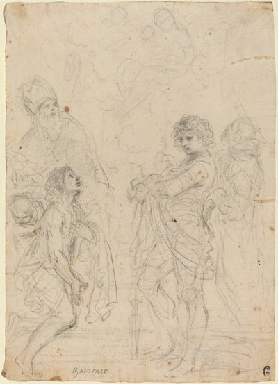 Madone et enfant avec les saints Gimignano, Jean-Baptiste, Georges et Pierre Martyr - called Guercino Giovanni Francesco Barbieri