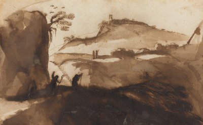 Bergers regardant dans un gouffre - called Guercino Giovanni Francesco Barbieri