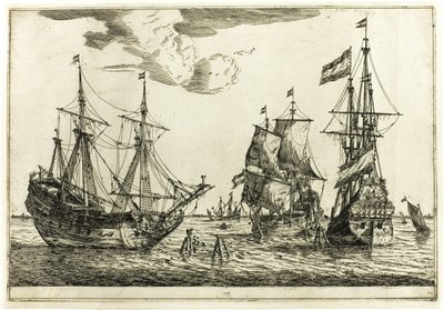 Trois voiliers amarrés, tirés de treize scènes navales - called Zeeman Reinier Nooms