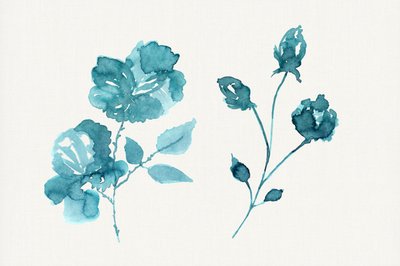 Roses aquarellées bleu sarcelle - cartissi