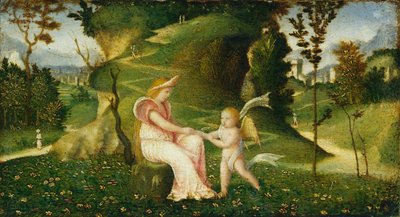 Vénus et Cupidon dans un Paysage - circle of Giorgione