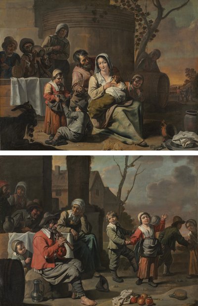 Scène de Vendange et Enfants Paysans Dansant (paire de peintures) - circle of Le Nain