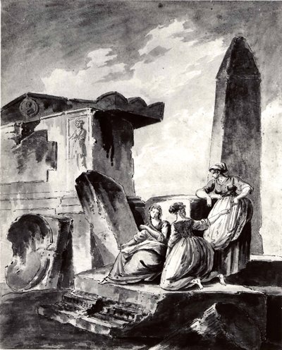 Trois jeunes filles près de ruines - copy after Hubert Robert.