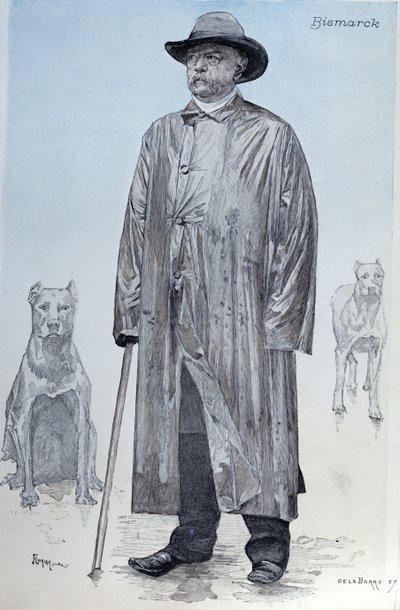 Le chancelier Bismarck et ses chiens, illustration de couverture de La Revue Illustrée gravée par Florian, octobre 1887 - de La Barre