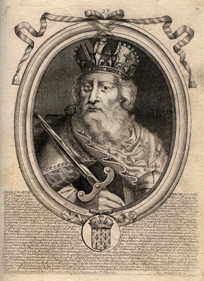 Charlemagne (Charles Ier dit le Grand, Carolus Magnus, 742-814), roi des Francs - Gravure de 