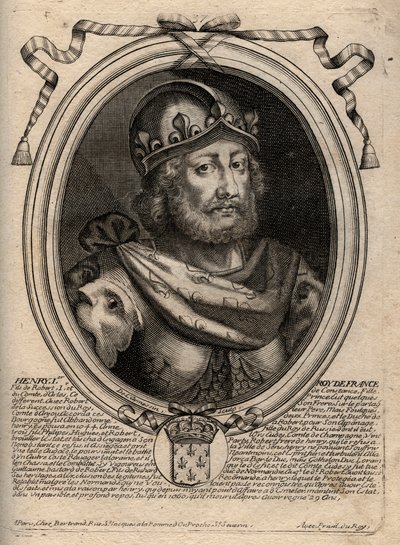 Dynastie des Capétiens : Portrait de Henri Ier (1009-1060), roi des Francs de 1031 à 1060 - Gravure de 