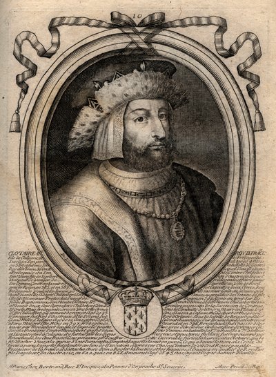 Portrait de Clotaire II (584-628), roi de Neustrie et roi des Francs - Gravure de 