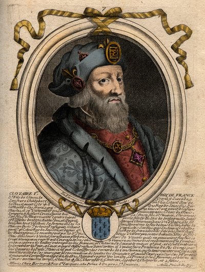 Portrait de Clotaire I (497-561), roi de Neustrie et roi des Francs - gravure de 