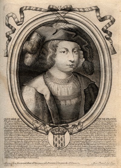 Portrait de Clotaire III (652-673), roi de Neustrie et de Bourgogne - Gravure de 