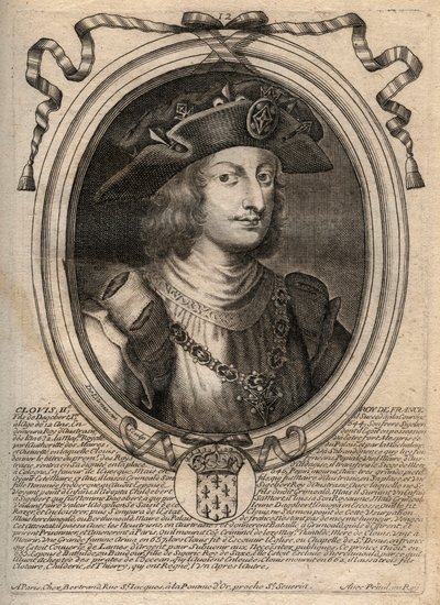 Portrait de Clovis II, roi des Francs (v.633-657) - Gravure de 