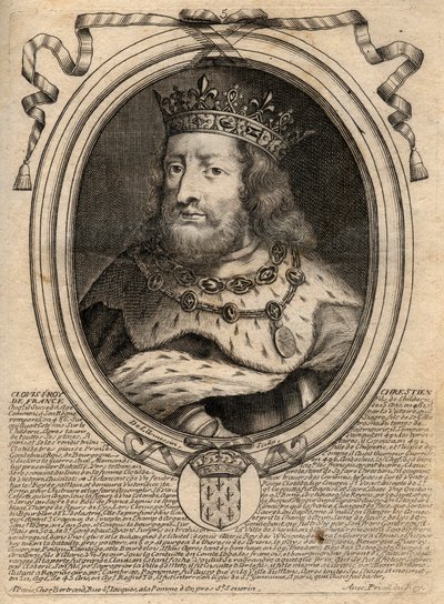 Portrait de Clovis Ier (v. 466-511), roi des Francs - Gravure de 
