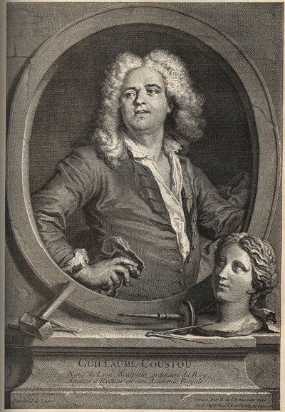 Portrait de Guillaume Coustou (1677-1746) sculpteur français - gravure par Larmessin d