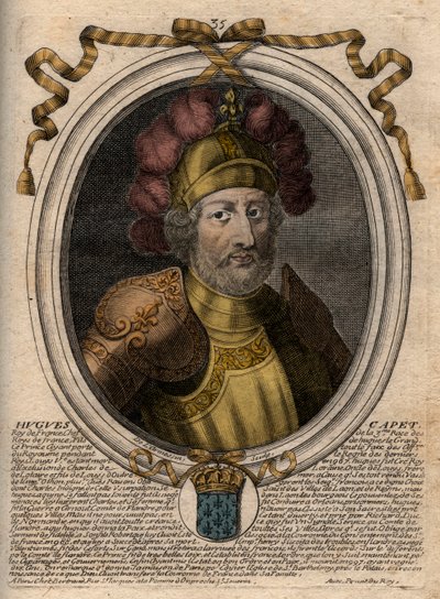 Portrait de Hugues I Capet (ca. 941 - 996), Duc de France puis Roi de France - Gravure de 