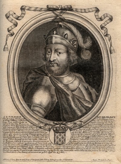 Portrait de Lothaire (941-986), roi des Francs - Gravure de 
