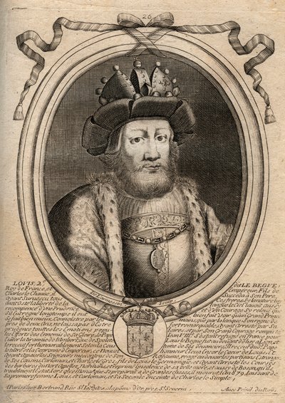 Portrait de Louis II le Bègue ou le Fainéant (846-879), roi des Francs - Gravure de 