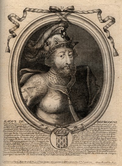 Portrait de Raoul de France (ou Rodolphe, c. 890-936) roi des Francs - Rodolphe de Bourgogne, roi de France (923-936) - Gravure de 