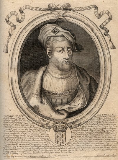 Portrait de Thierry IV (713-737) roi des Francs de 721 à 737 - Thierry IV (Théodoric) roi des Francs - Gravure de 