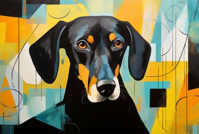 Un chien allongé sur le sol, abstrait coloré - F. Abderrahim