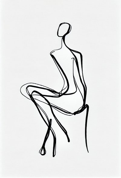 Silhouette de femme assise, dessin en une ligne - F. Abderrahim