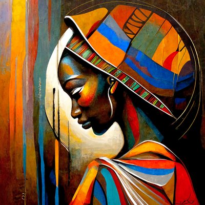 Art abstrait : Femme africaine en prière - F. Abderrahim